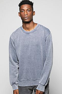 Boohoo Denim Wash Crew Neck Sweatshirt