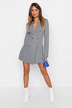 Boohoo Dogtooth Button Blazer Dress