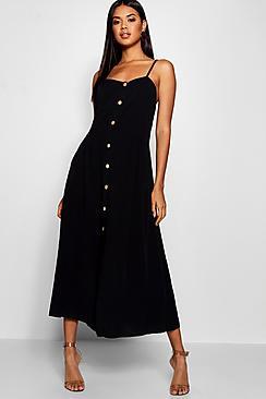 Boohoo Woven Button Through Strappy Midi Dress