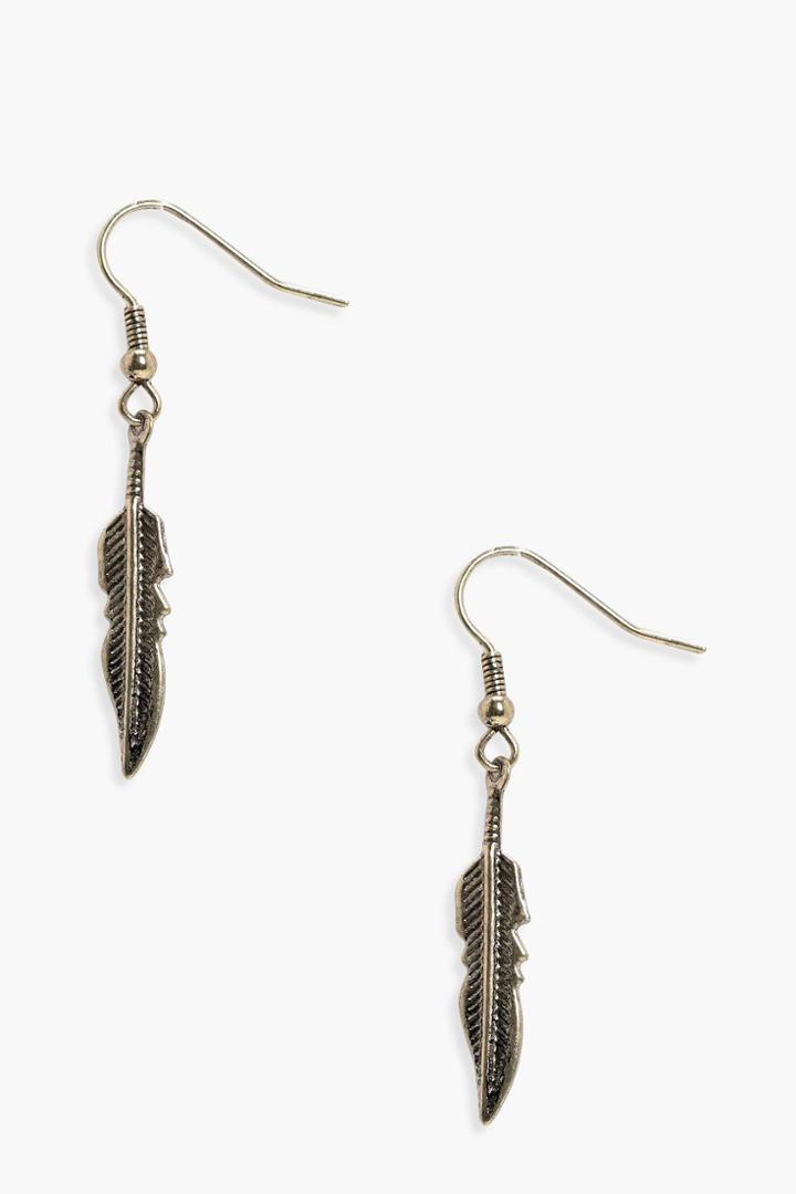 Boohoo Mollie Feather Earrings Gold