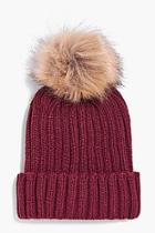 Boohoo Matilda Detachable Faux Fur Pom Beanie Hat