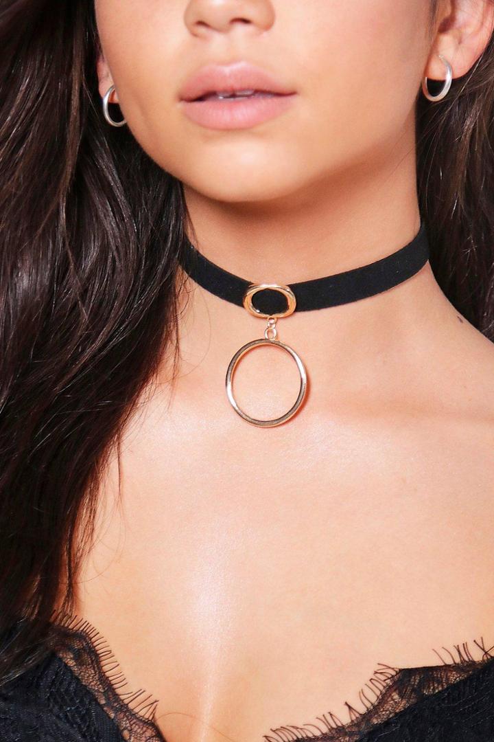 Boohoo Paige Double Ring Detail Choker Black