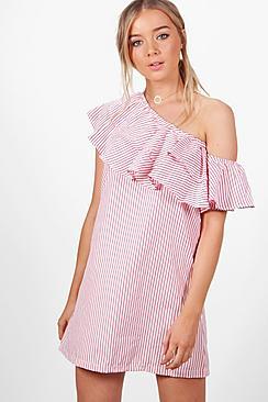 Boohoo Lydia Off The Shoulder Ruffle Shift Dress