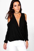 Boohoo Summer Cold Shoulder Wrap Over Woven Top