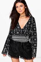 Boohoo Leanne Mixed Print Wrap Front Blouse