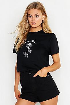 Boohoo Rose Slogan T-shirt