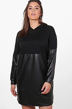 Boohoo Plus Louise Leather Look Contrast Sweat Dress