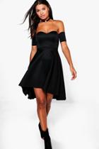 Boohoo Melinda Dip Hem Skater Dress Black