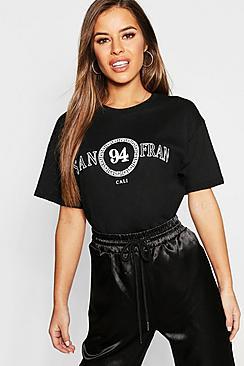 Boohoo Petite San Fran Slogan T-shirt