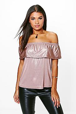 Boohoo Robyn Metallic Bardot Top