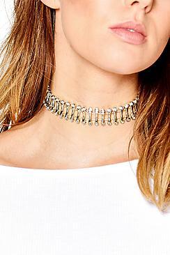 Boohoo Metal Diamante Statement Choker