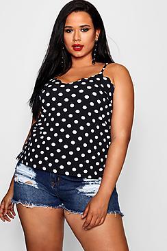 Boohoo Plus Lucy Polka Dot Scallop Hem Cami Top