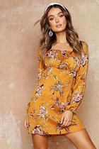 Boohoo Floral Print Puff Sleeve Ruched Mini Dress