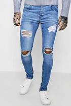 Boohoo Super Skinny Jeans With Distressed Knees