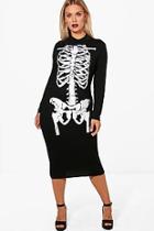 Boohoo Plus Liv High Neck Skeleton Halloween Midi Dress