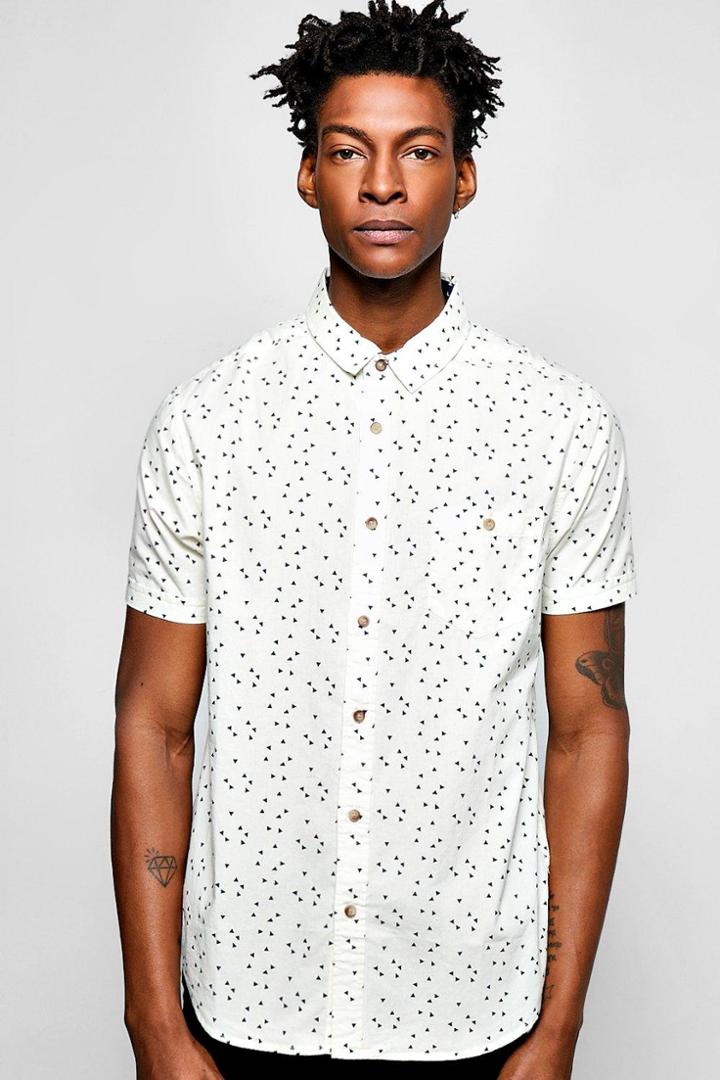 Boohoo Short Sleeve Geo Print Shirt Ecru