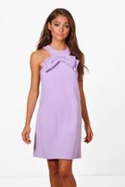 Boohoo Lissy Bow Front Detail Shift Dress Lilac