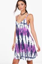 Boohoo Tall Rosie Lace Back Tie Dye Swing Dress Purple