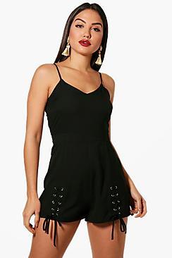 Boohoo Jasmine Lace Up Detail Playsuit