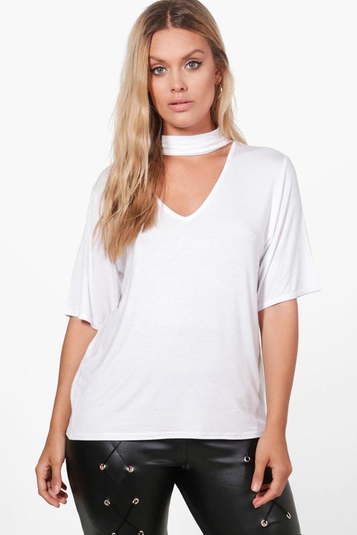 Boohoo Plus Maria Deep V Boyfriend Tunic White