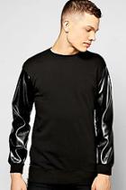 Boohoo Longline Sweatshirt With Pu Sleeves & Zips