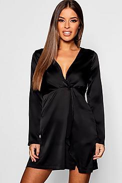 Boohoo Petite Satin Twist Front Mini Dress