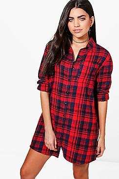 Boohoo Julia Oversized Check Shirt Dress