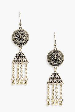 Boohoo Amelie Coin Tassel Bead Earrings