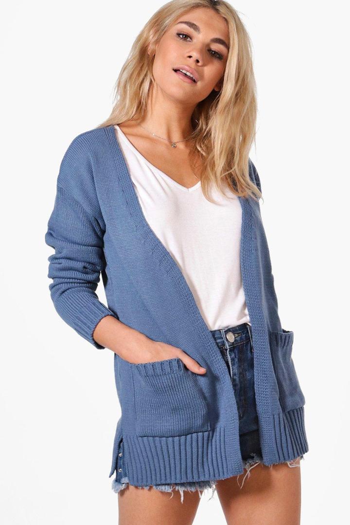 Boohoo Holly Edge To Edge Cardigan Blue