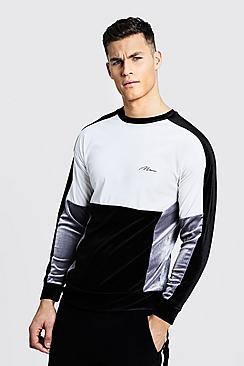 Boohoo Velour Colour Block Man Sweater