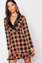 Boohoo Check Plunge Frill Hem Blazer Dress