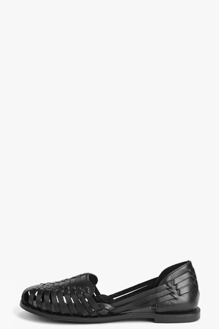 Boohoo Boutique Olivia Leather Woven Ballet Black