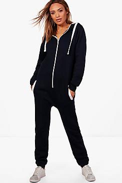 Boohoo Tilly Contrast Pocket & Tie Zip Up Onesie