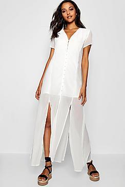 Boohoo Chiffon Button Through Sliced Maxi Dress