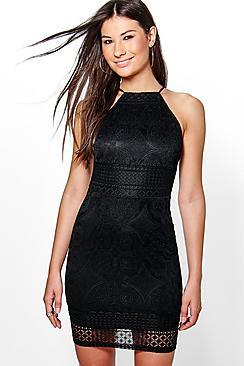 Boohoo Sara Strappy Lace Panelled Bodycon Dress