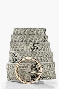 Boohoo Plus Faux Snake Print Circle Belt