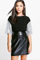 Boohoo Noelle Oversized Sequin Sleeve T-shirt Black