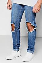 Boohoo Mid Blue Ripped Knee Skinny Rigid Jeans