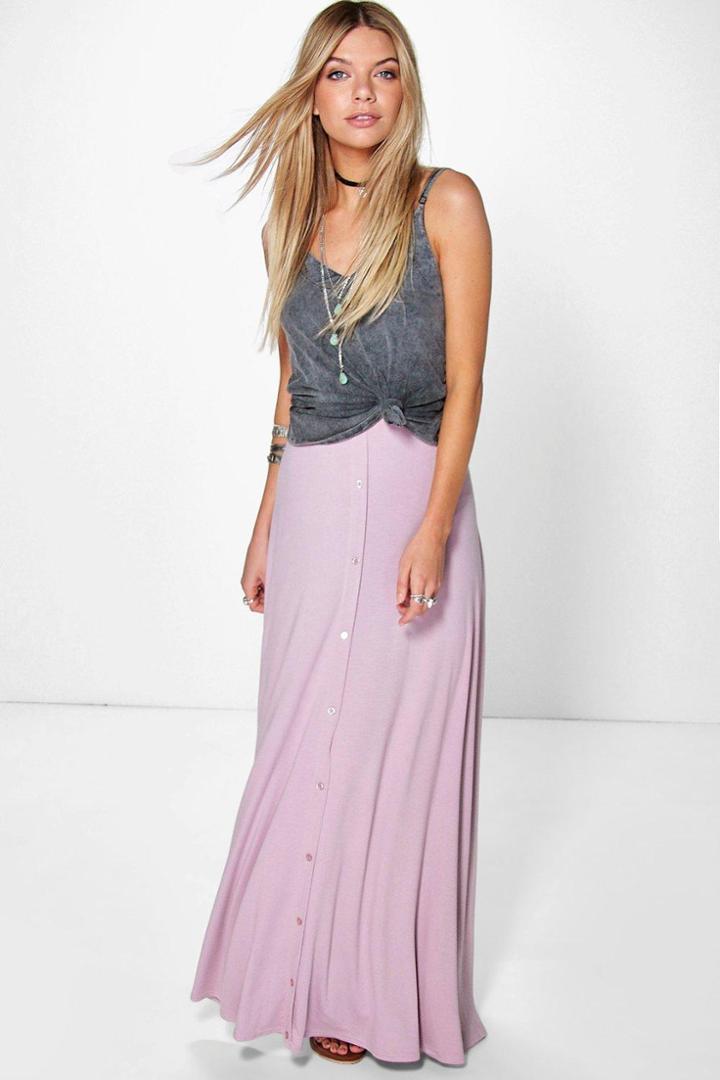Boohoo Ruby Button Front Maxi Skirt Mauve