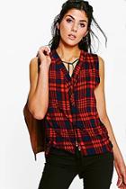 Boohoo Natalie Tartan Top With Lace Up Detail