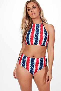 Boohoo Plus Tabitha Stripe Halterneck Bikini