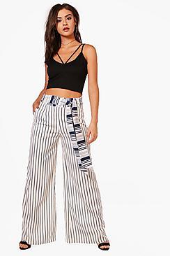 Boohoo Loni Tie Waist Woven Wide Leg Striped Trousers