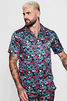 Boohoo Floral Print Short Sleeve Revere Satin Shirt Co-ord