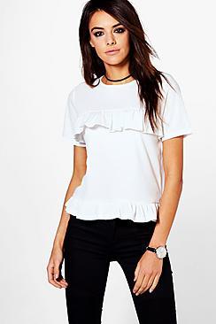 Boohoo Alice Ruffle Ribbed T-shirt