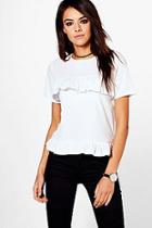 Boohoo Alice Ruffle Ribbed T-shirt