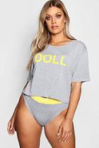 Boohoo Plus Doll Crop Tee & Knicker Pj Set