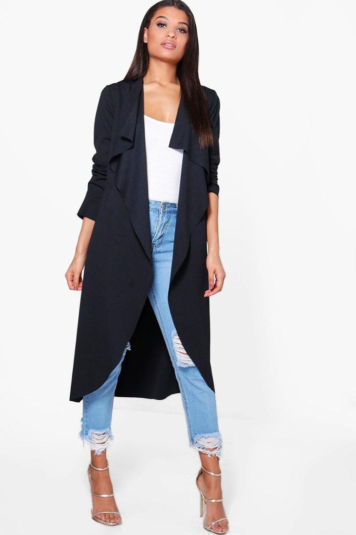 Boohoo Zoe Waterfall Duster Black