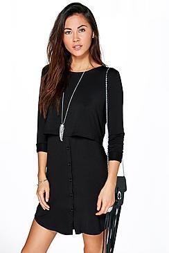 Boohoo Lilly Double Layer Long Sleeve Shift Dress