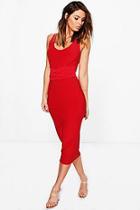 Boohoo Holly Slinky Multi Tie Waist Midi Dress