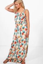 Boohoo Paige Tropical Double Layer Maxi Dress Ivory